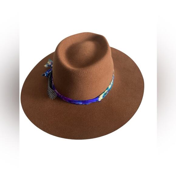 Women’s Lovely bird Malibu Fedora 100% wool whiskey color embellished silk Large - Picture 4 of 16